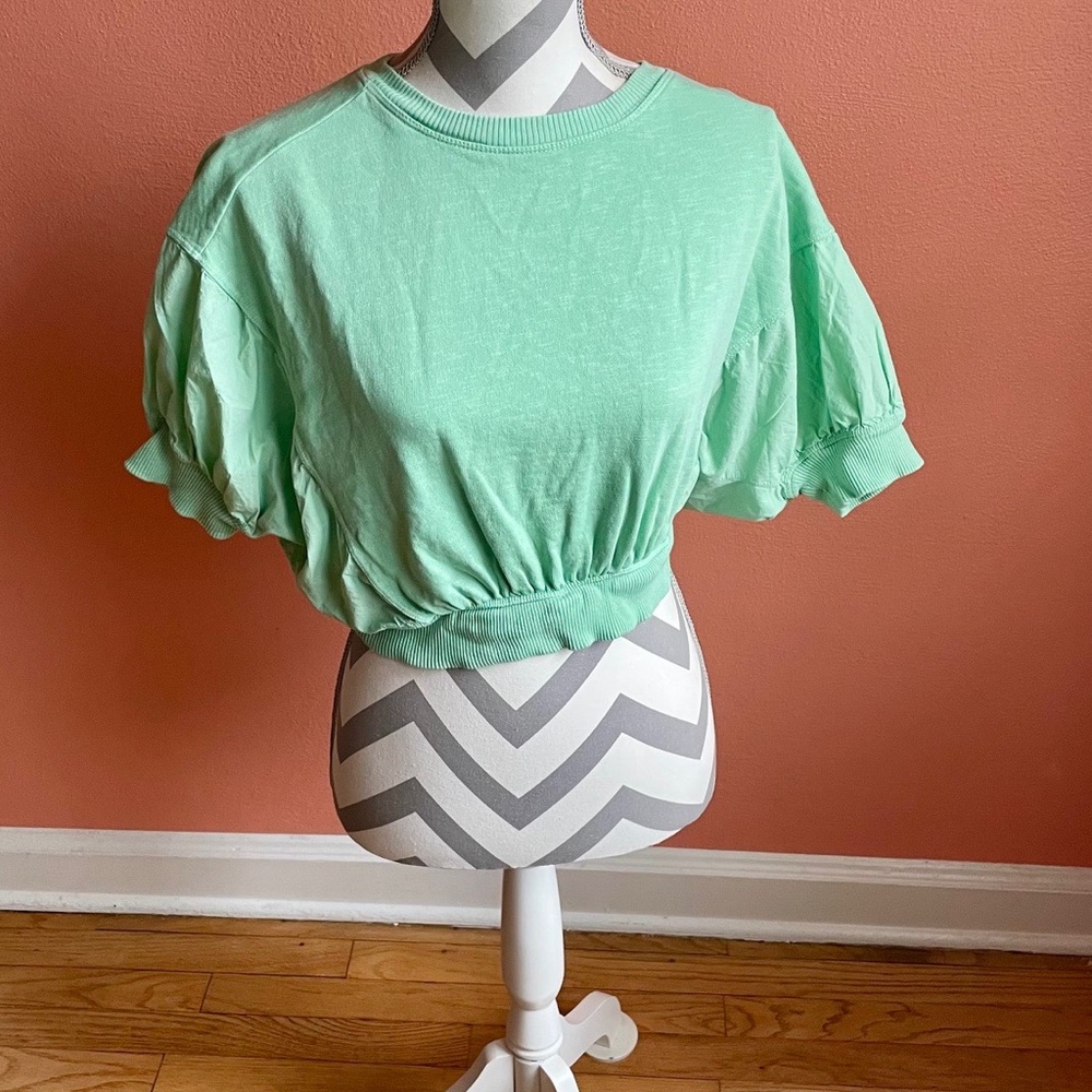 Pilcro Mint Green Puff Sleeve Top